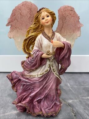 Pink Angel Ceramic Figurine with Candle - Decorative Home Accent